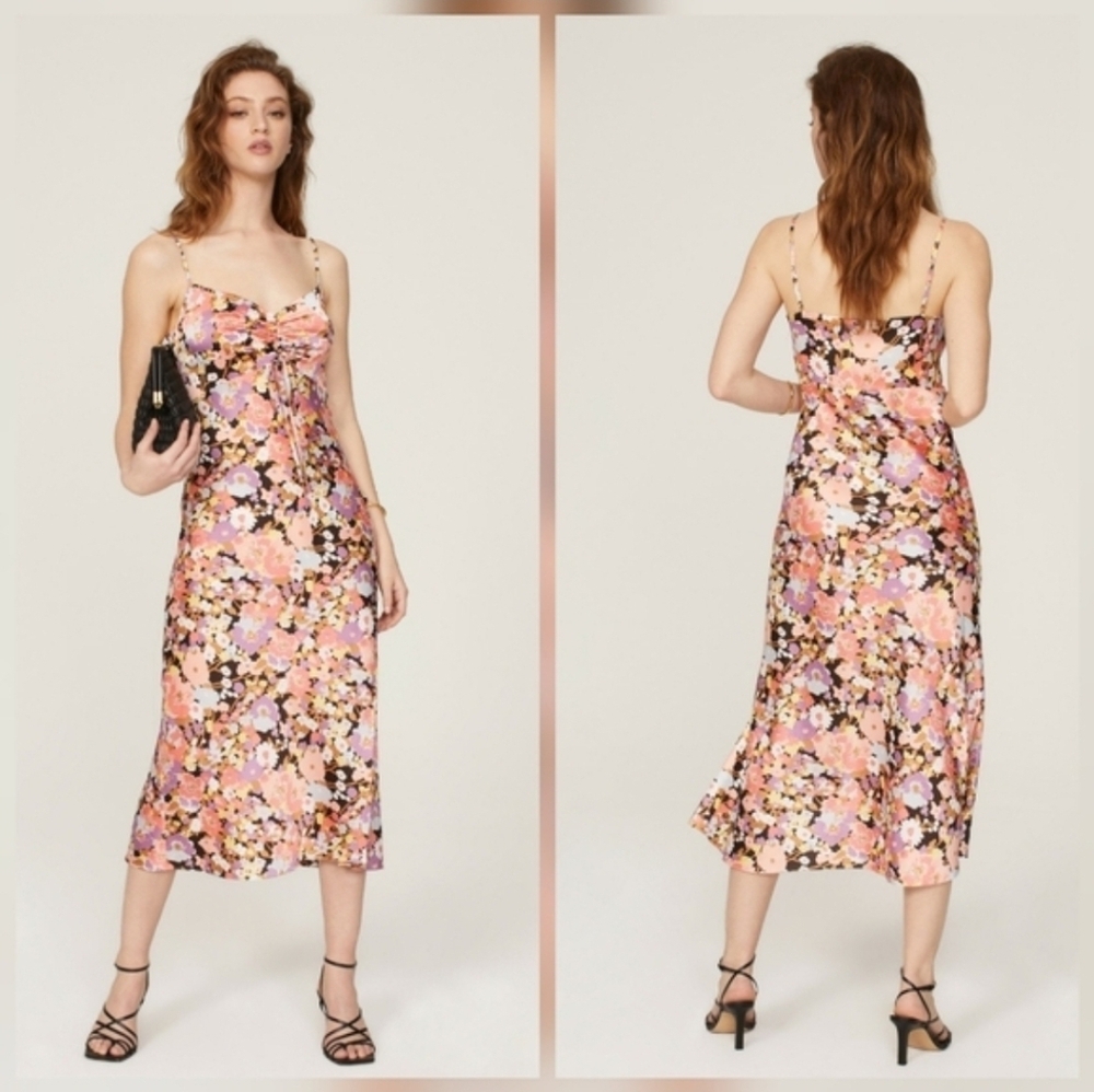 Rails Sudra Dress In Pink Floral Satin Slip Sleeveless V-neck Size S